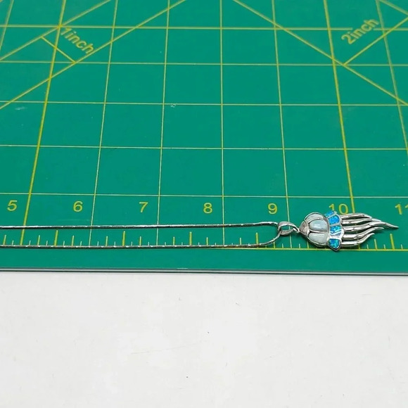 Sterling Silver Jellyfish Pendant Necklace Blue Larimar Fire Opal 18in - Picture 7 of 8